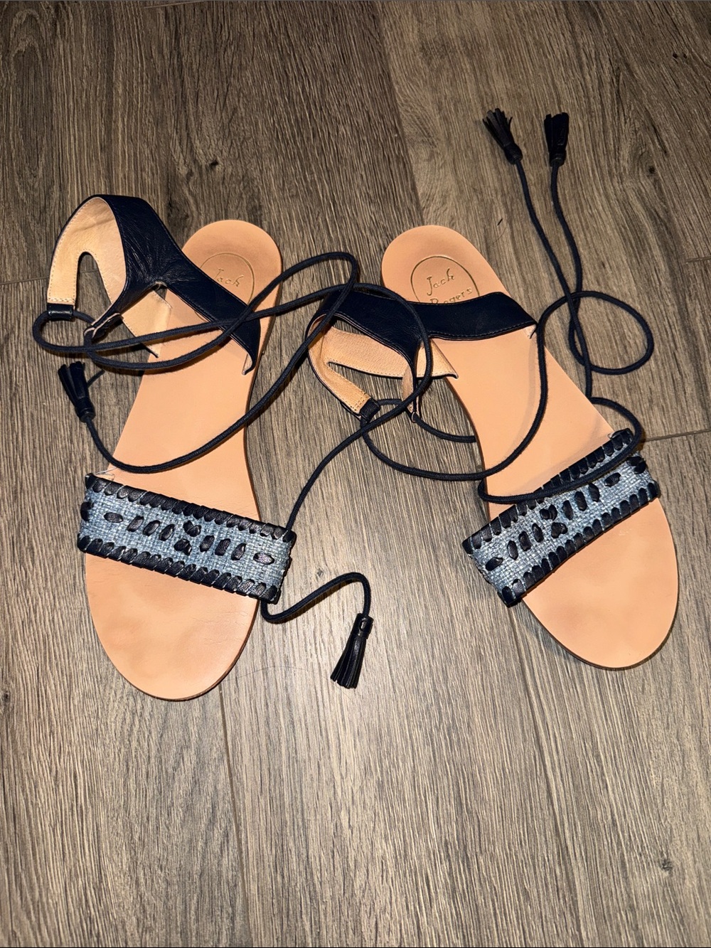 Jack Rogers Black Lace-Up Sandals with Silver Accent Band